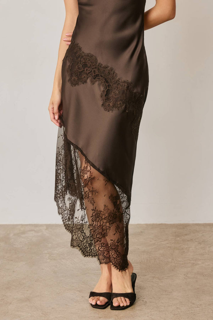 Ethereal Lace Bias Cut Midi Slip Dress