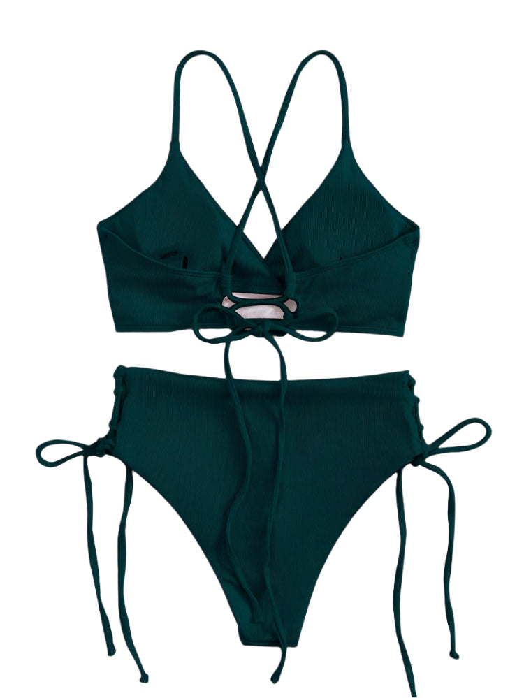 Solid Color Shoulder String Tie Bikini