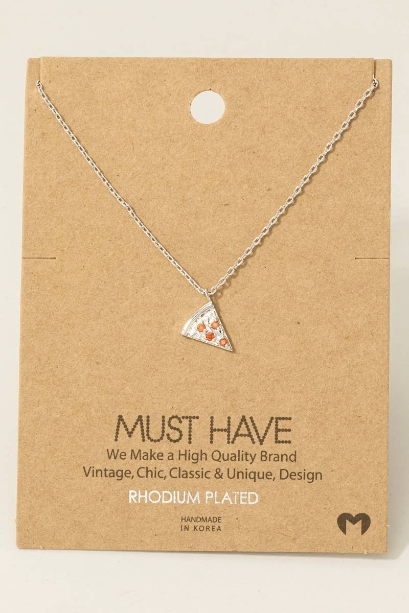 Gold Dipped Cz Pizza Pendant Necklace: G