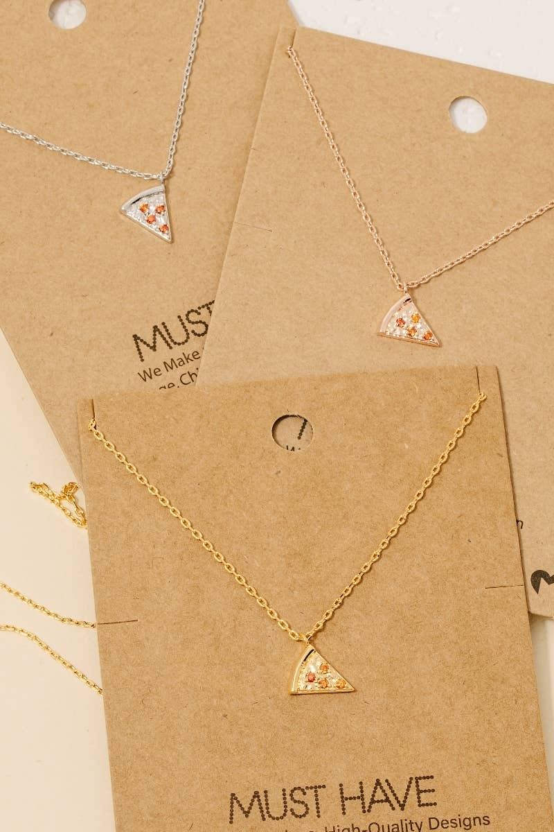 Gold Dipped Cz Pizza Pendant Necklace: G
