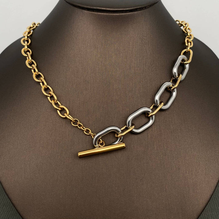 Two Tone 18K Gold Plated Chain Necklace