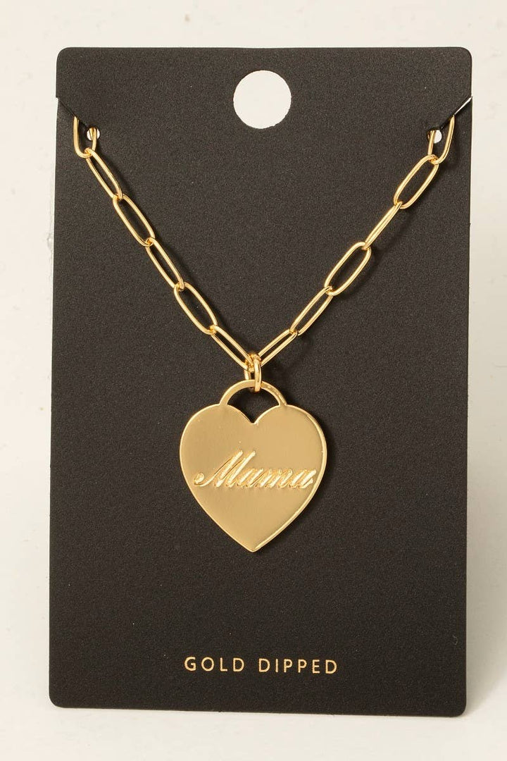 Gold Dipped Mama Heart Pendant Necklace