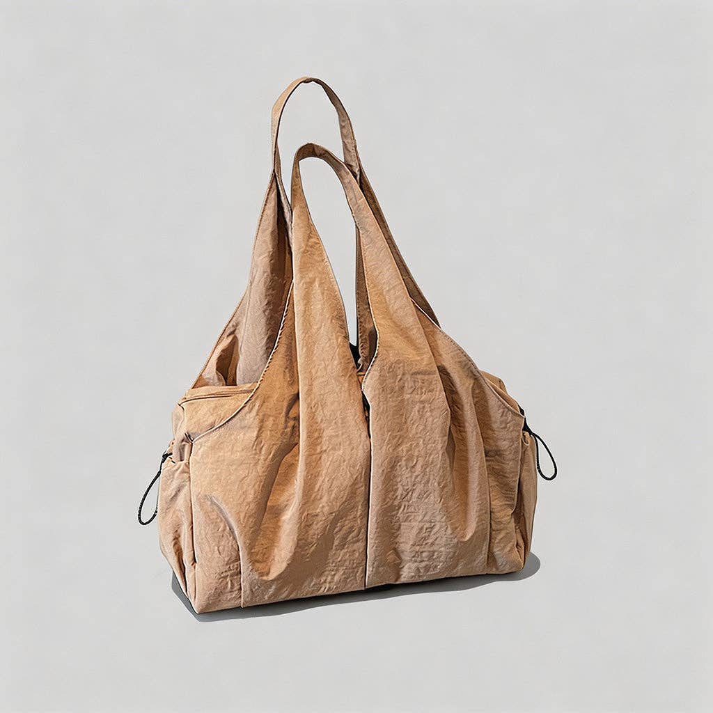 Nylon Slouchy Tote Bag: Brown / One Size