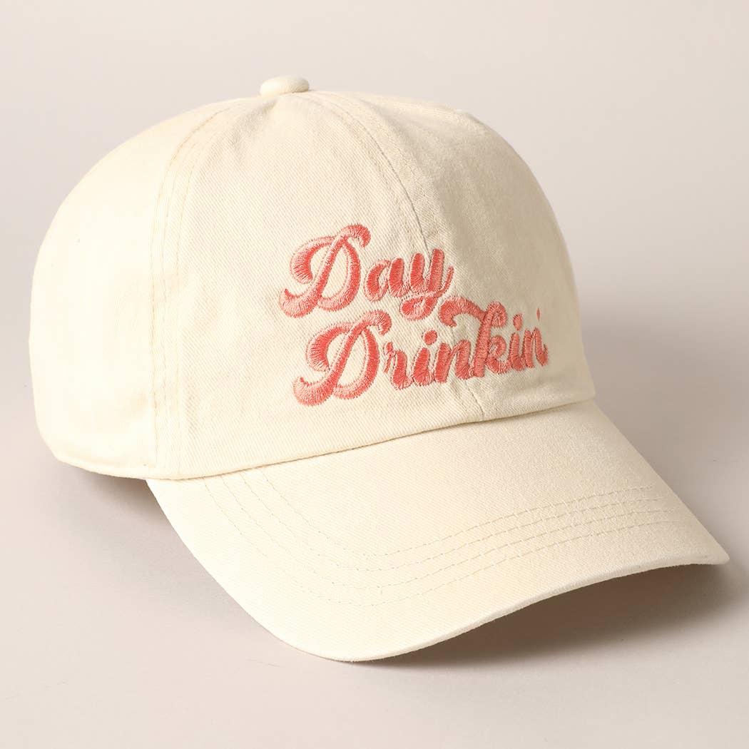 Day Drinkin' Text Embroidered Baseball Cap: