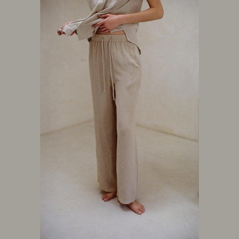 cotton gauze drawstring pants with pockets