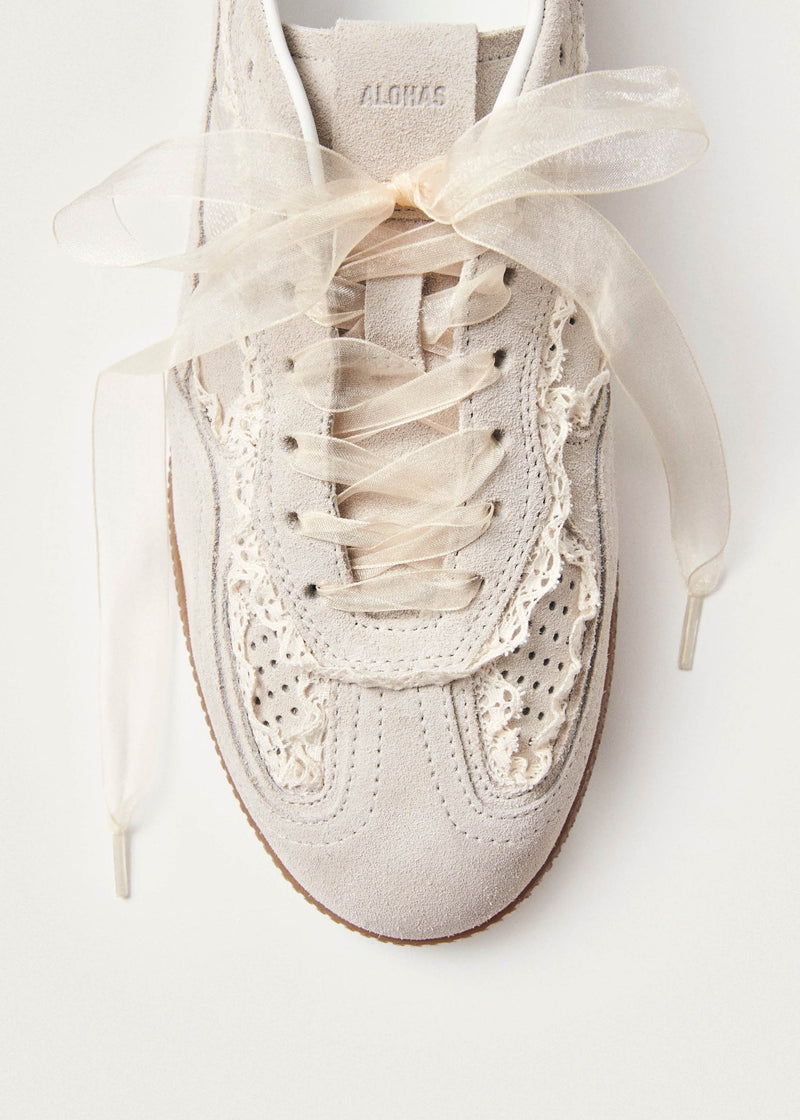 Alohas Crochet Cream Leather Sneakers