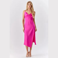 ADELYN RAE FAITH FRONT SLIT SLIP DRESS 