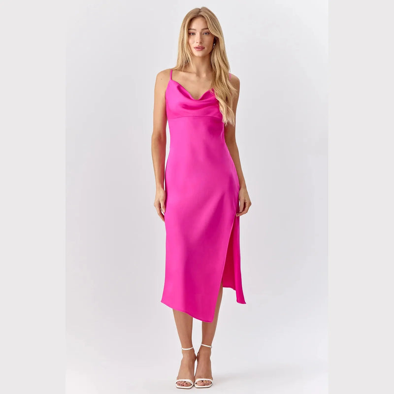 ADELYN RAE FAITH FRONT SLIT SLIP DRESS 
