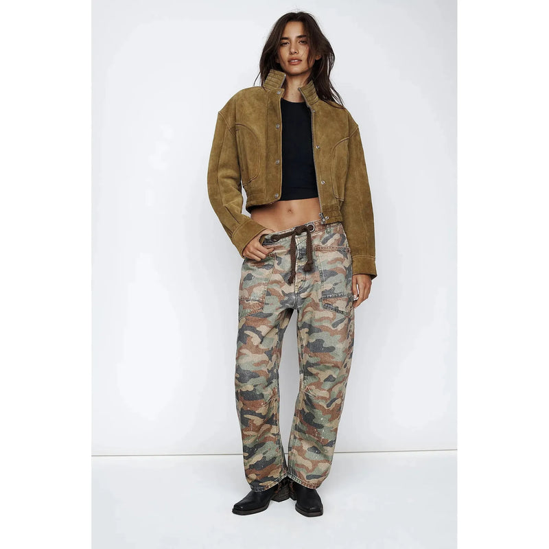 Free People Moxie Printed Low Slung Barrel Jeans