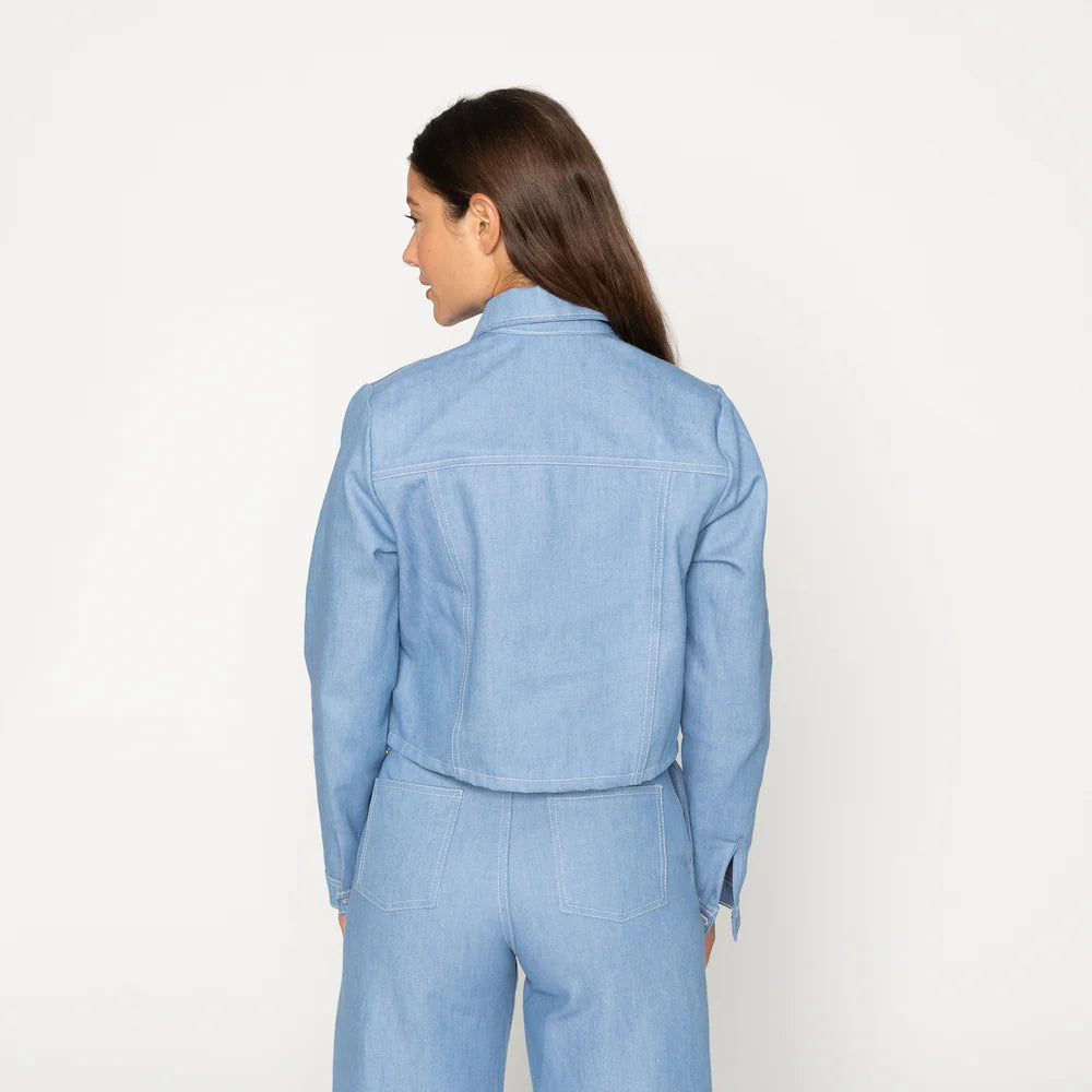 Naked and Famous Cropped Denim Jacket in Sakura Sky