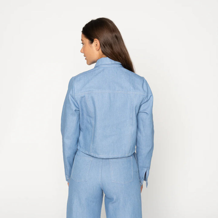 Naked and Famous Cropped Denim Jacket in Sakura Sky