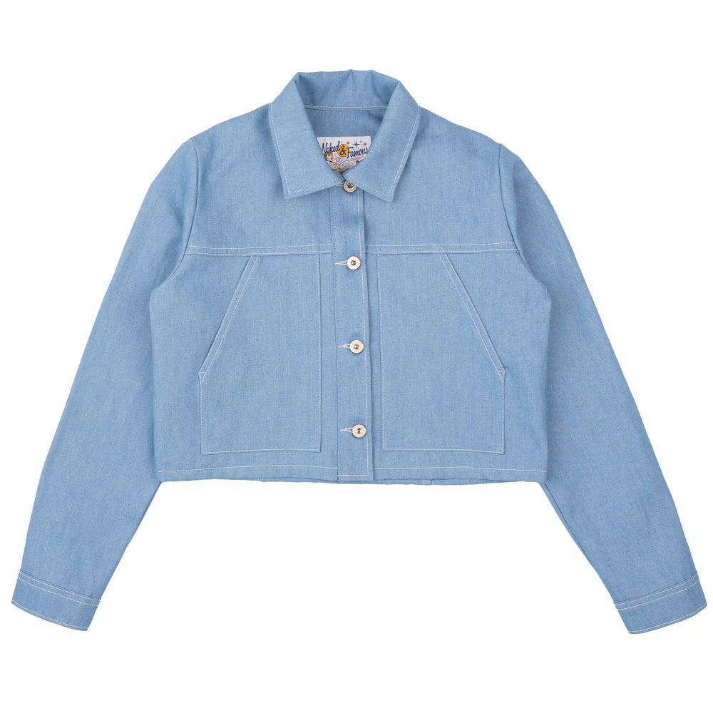 Naked and Famous Cropped Denim Jacket in Sakura Sky