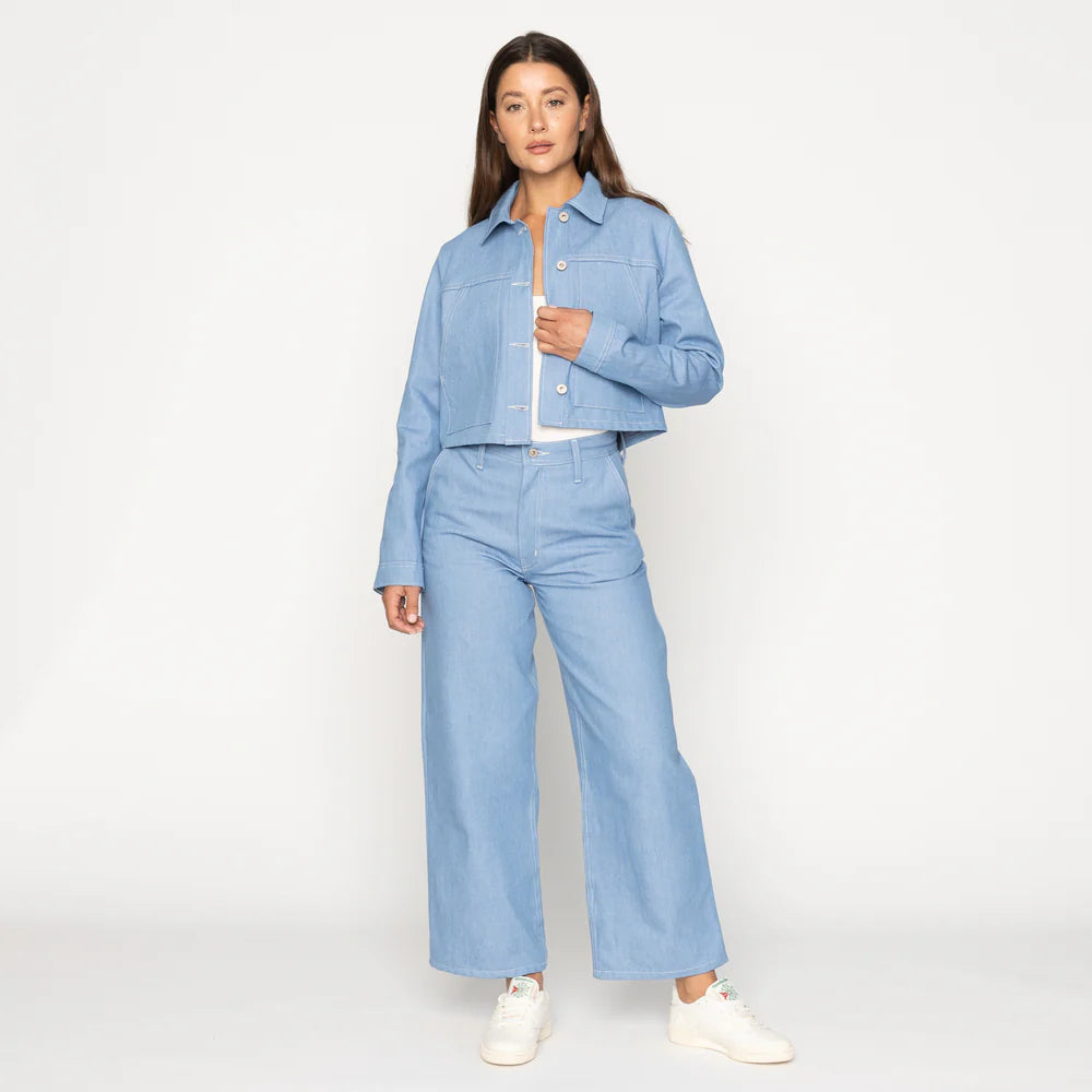 Naked and Famous Cropped Denim Jacket in Sakura Sky