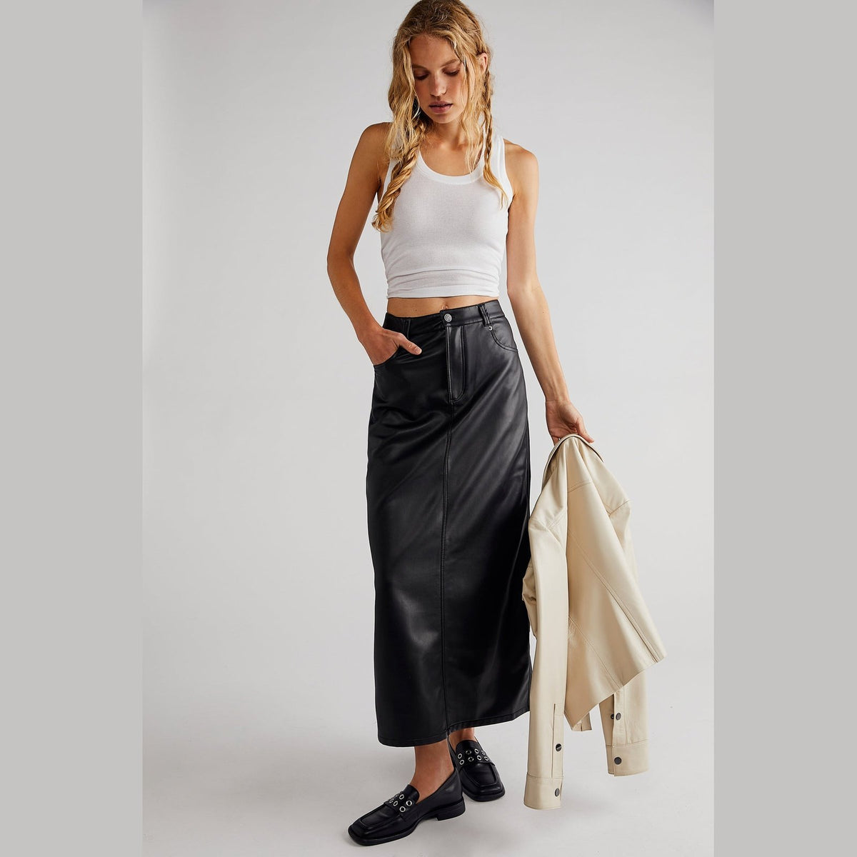 Free People City Sleeker Vegan Maxi Skirt 