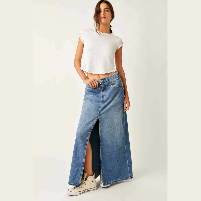 Free People Come As You Are Maxi Denim Skirt