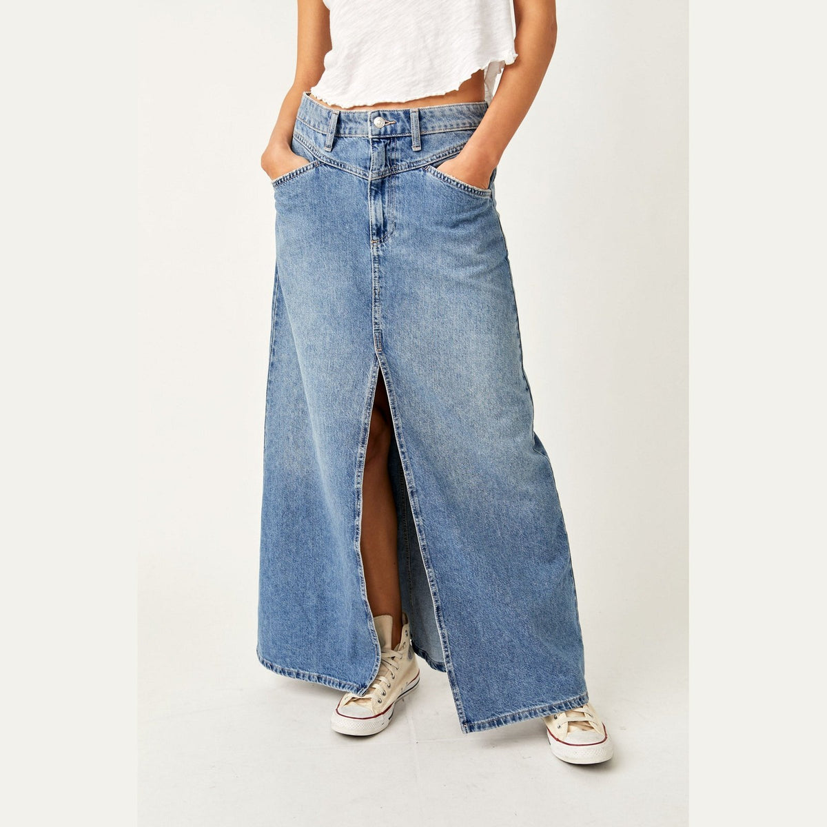 Free People Come As You Are Maxi Denim Skirt