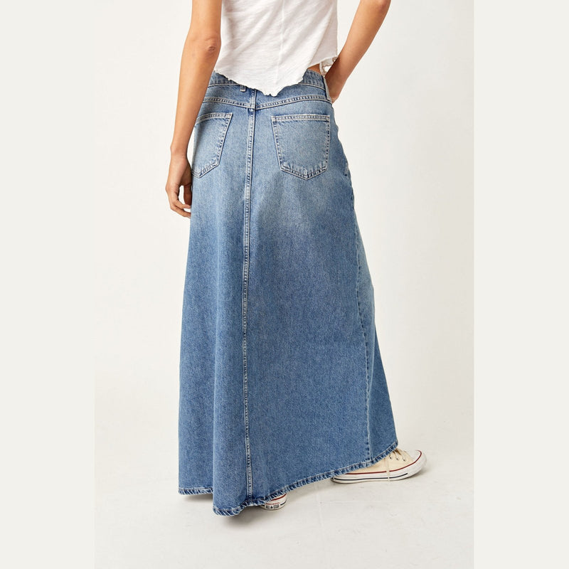 Free People Come As You Are Maxi Denim Skirt