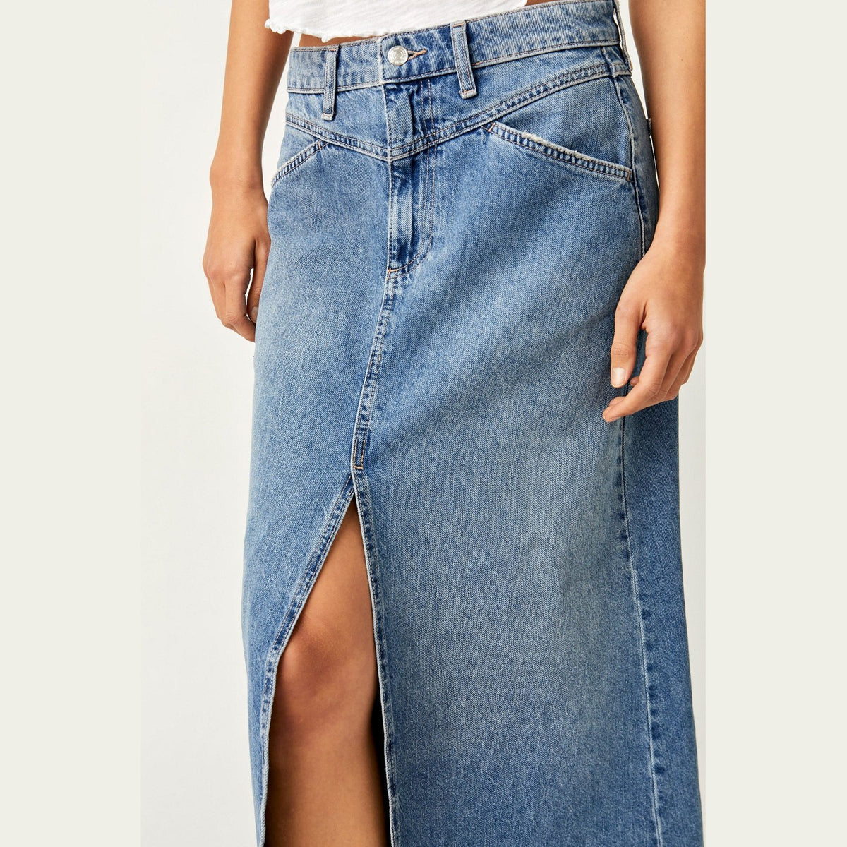 Free People Come As You Are Maxi Denim Skirt