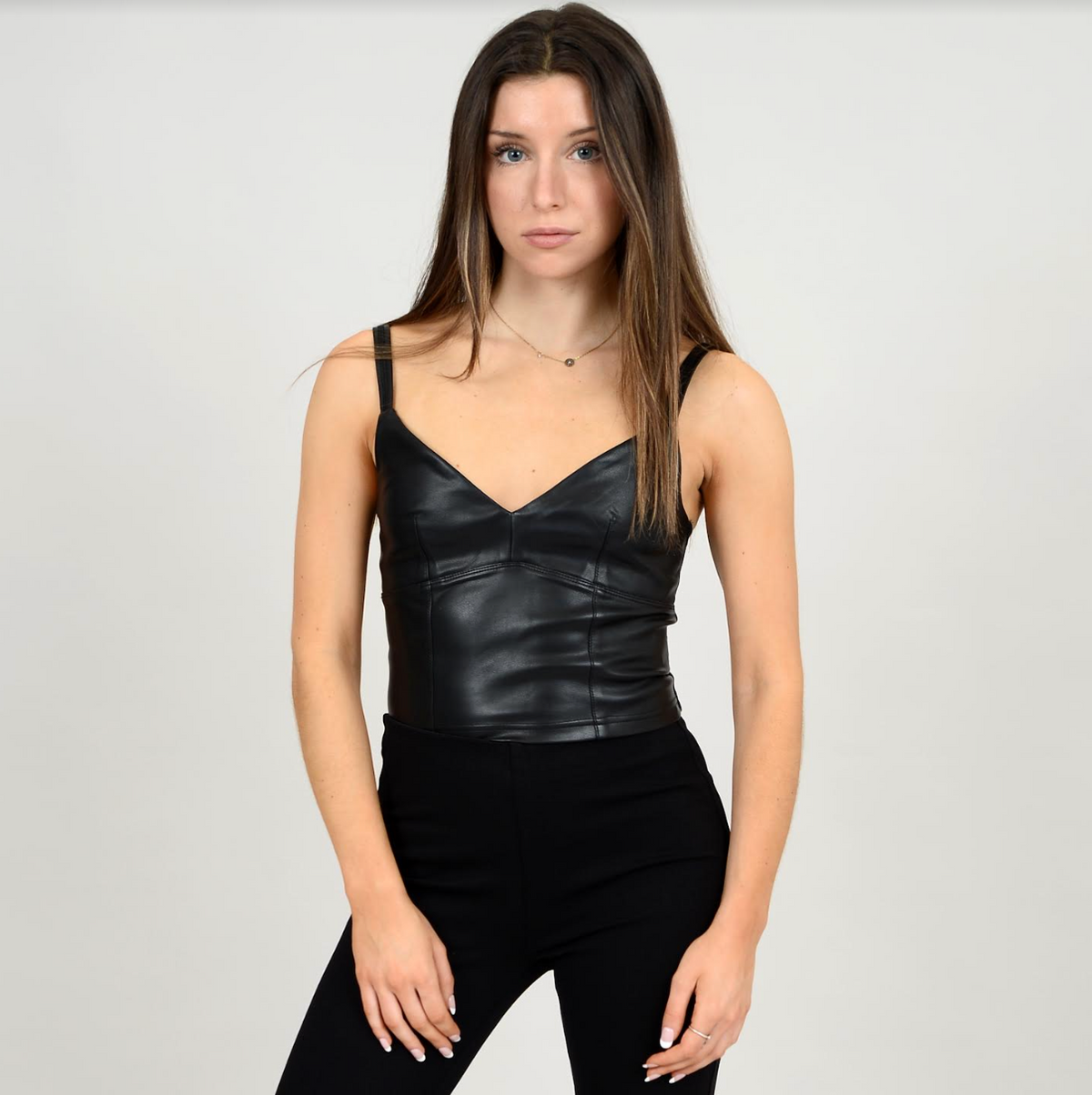 Mixed Messages Ponte Faux Leather Bra Top 