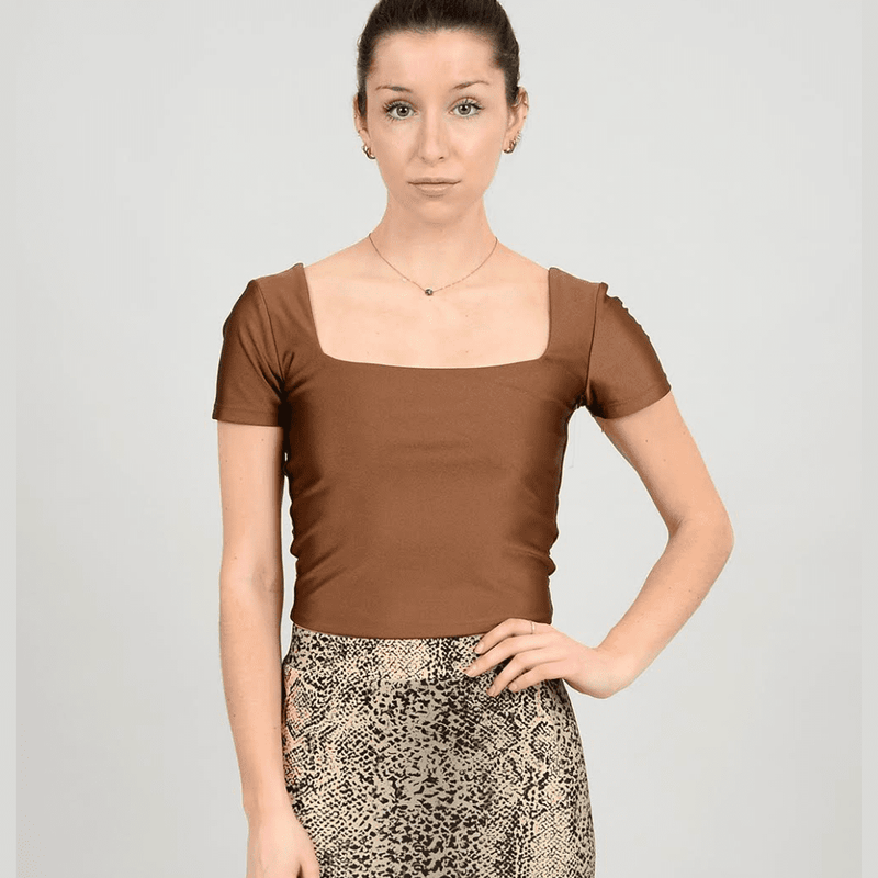 Lola's Room Square Neck Short Sleeve Fitted Crop Tee