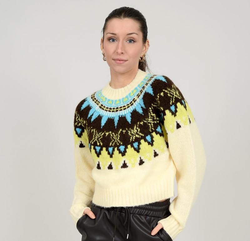 Fair Isle Cropped Knit Sweater 