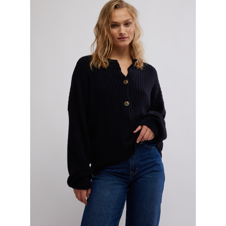 Free People Cocoa Henley Knit Sweater