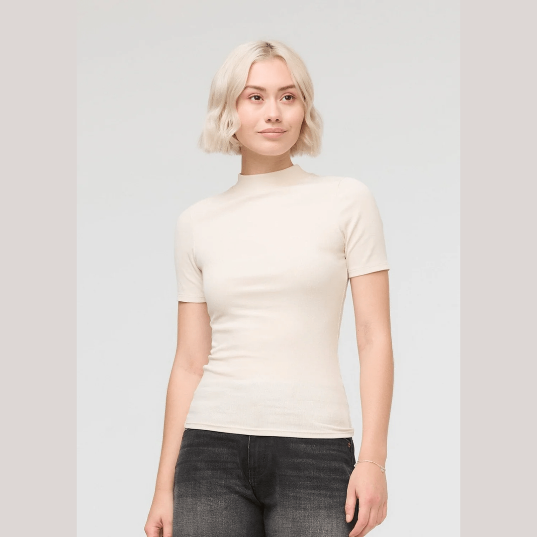 Du/er Ribbed Pima Mock Neck Tee