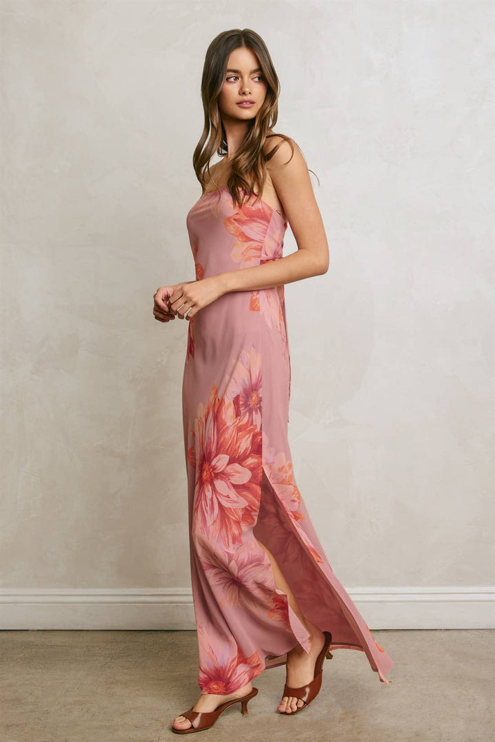 Petals &amp; Sun Strapless Tie Back Maxi Dress