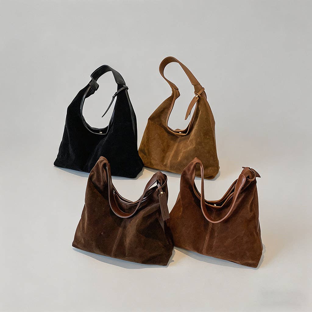 Vintage Suede Hobo Shoulder Bag: Black / One Size