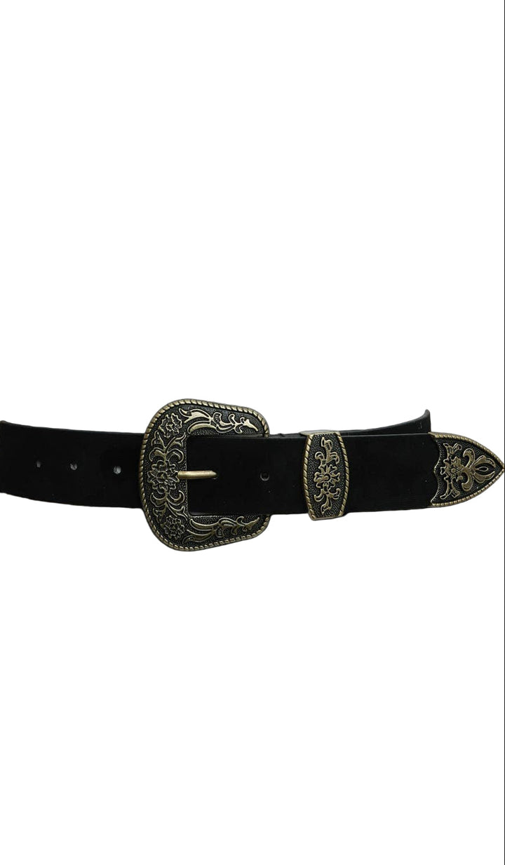 Suede Antique Gold Western Buckle Belt