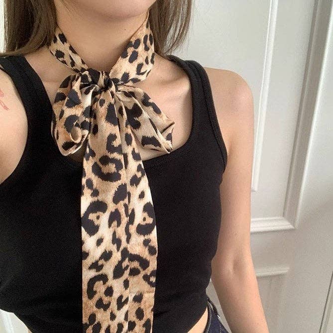 Vintage Leopard Print Waist Belt Silk Scarf DPWB2711: Leopard