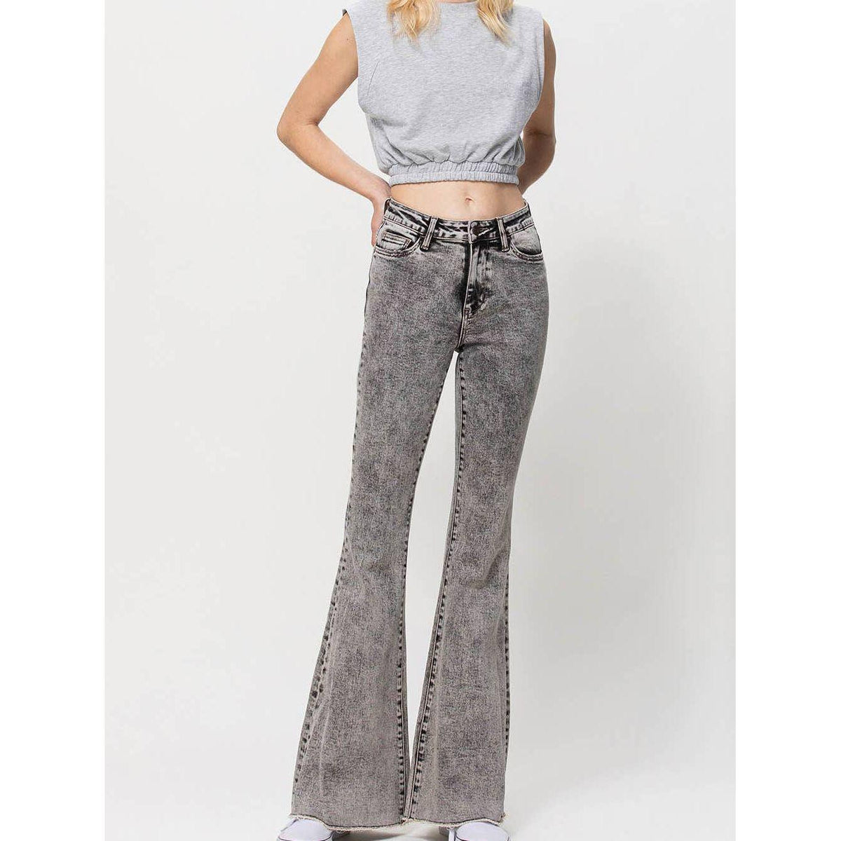 Acid Wash High Rise Flare Jeans