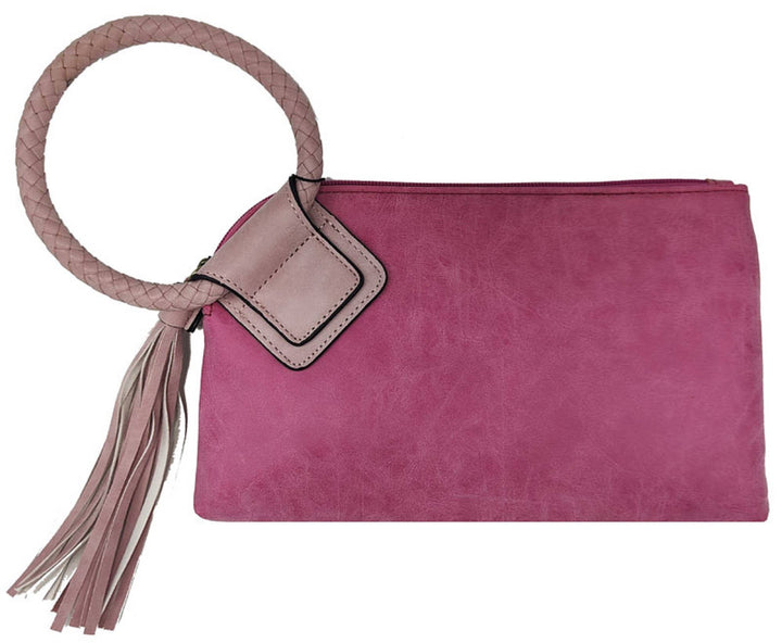 BP204 Fashion Cuff Handle Tassel Wristlet Clutch: Stone