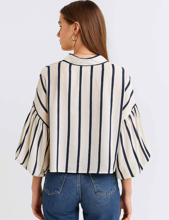 Striped Puff Sleeves Button Shirt