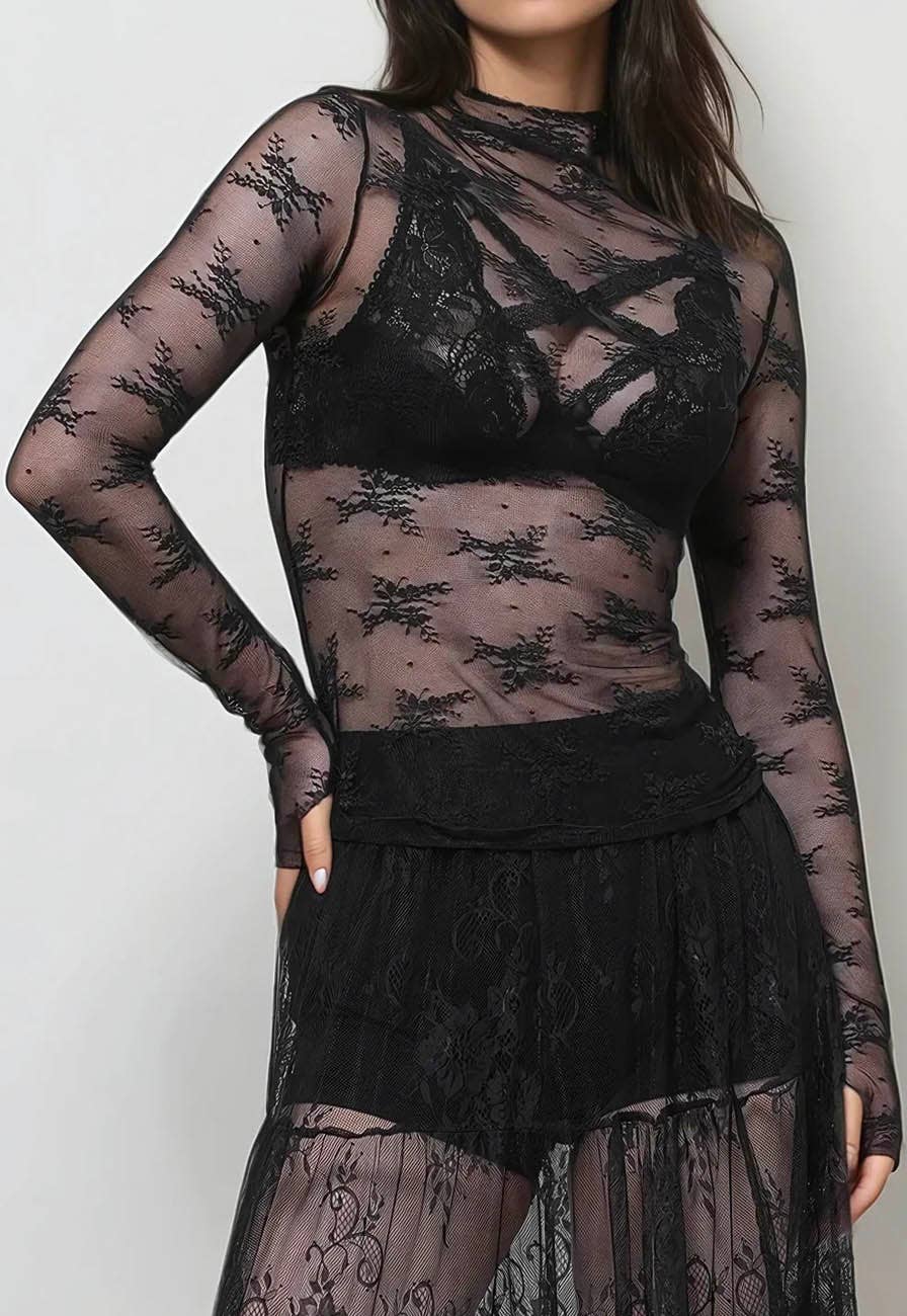 Lux Layering Floral Lace Mesh Top