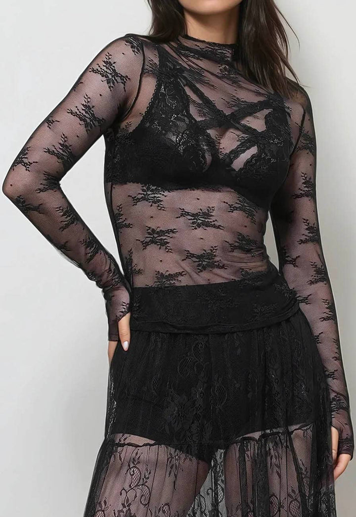 Lux Layering Floral Lace Mesh Top