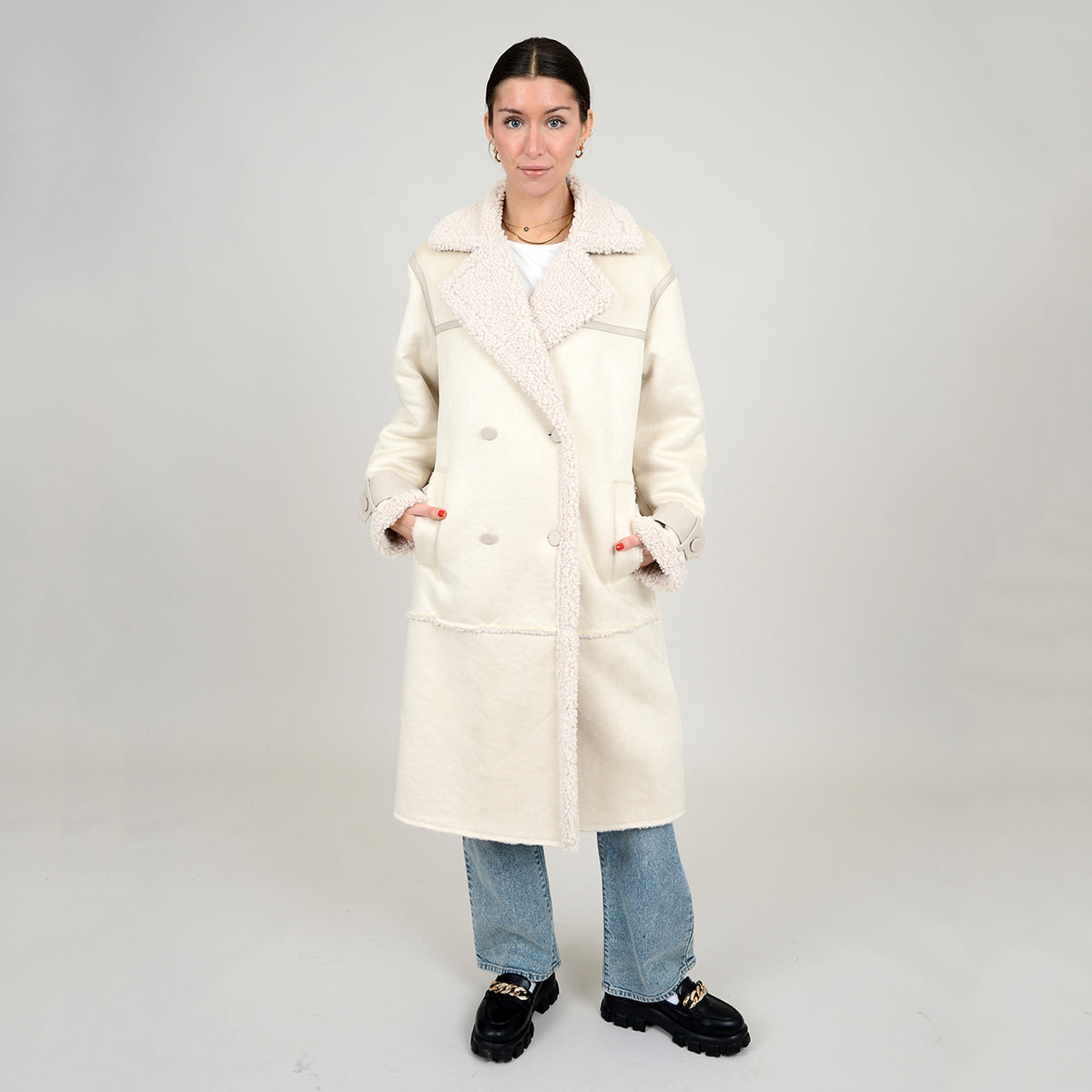 Lola's Room Double Breasted Cream Sherpa Coat 