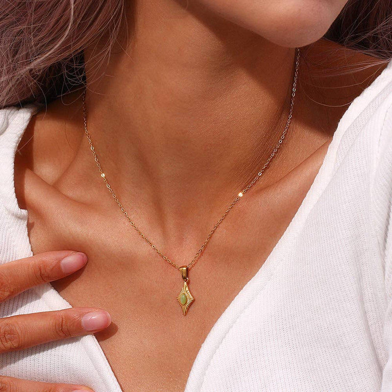 Simple Rhombus Cat's Eye Stone Pendant Neckalces DPJN2904: Black