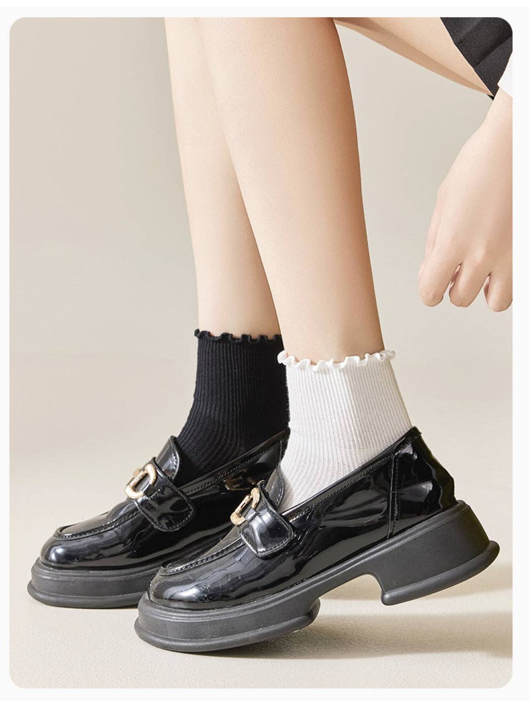 Ribbed Neutral Crew Socks