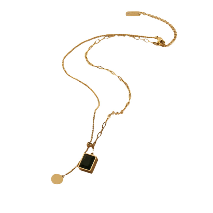 Ladies Circle Disc and Black Square Pendent Necklace