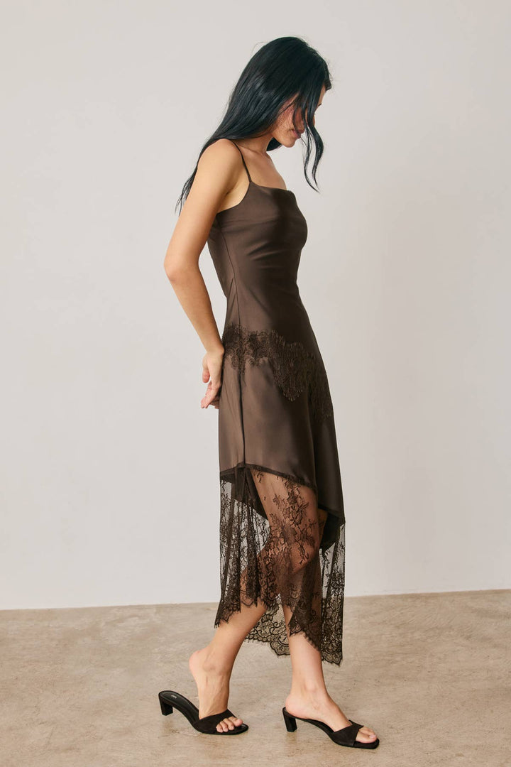 Ethereal Lace Bias Cut Midi Slip Dress
