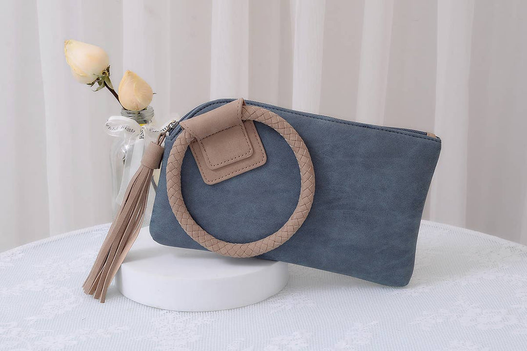 BP204 Fashion Cuff Handle Tassel Wristlet Clutch: Stone