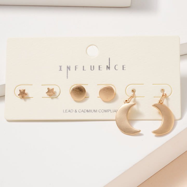 Star Moon Stud Earrings Set