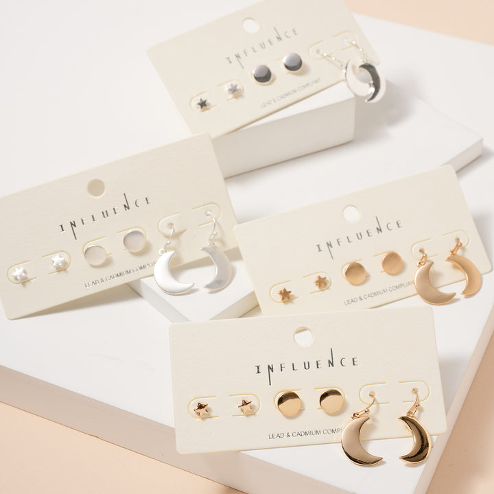 Star Moon Stud Earrings Set