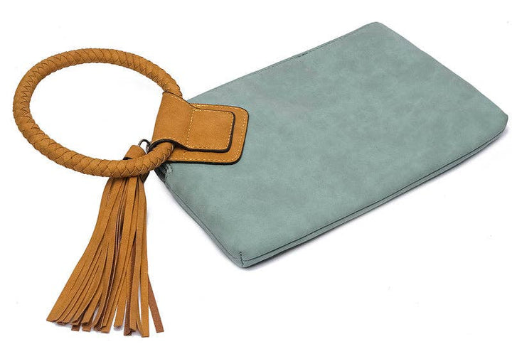 BP204 Fashion Cuff Handle Tassel Wristlet Clutch: Stone