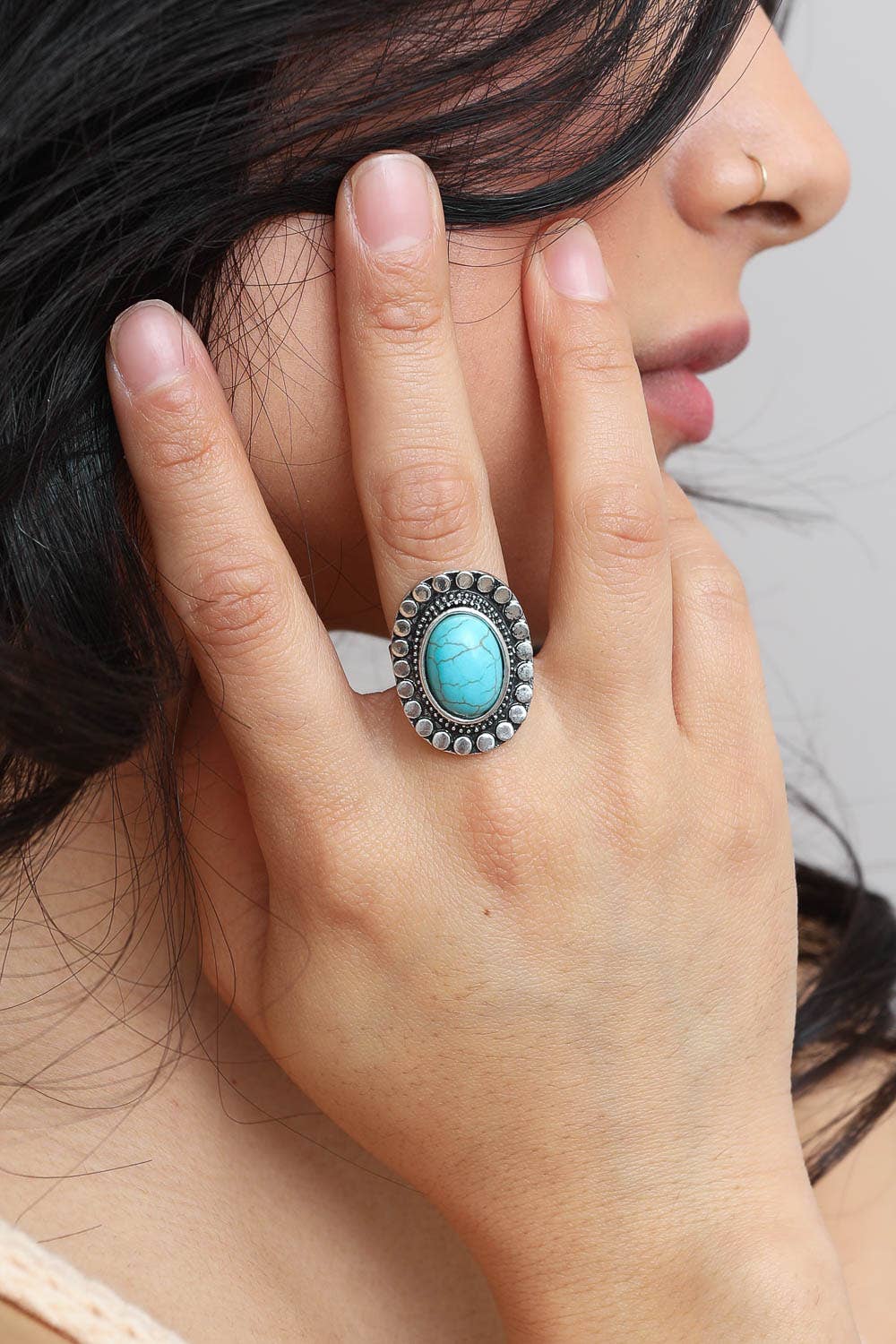 Oval Adjustable Turquoise Ring