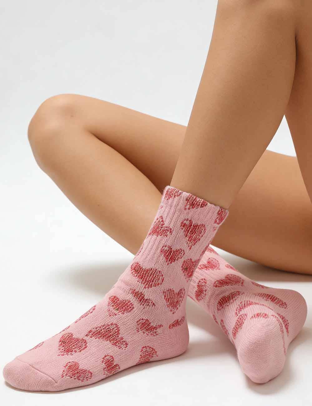 Heart Pattern Ribbed Edge Knit Midi Calf Socks