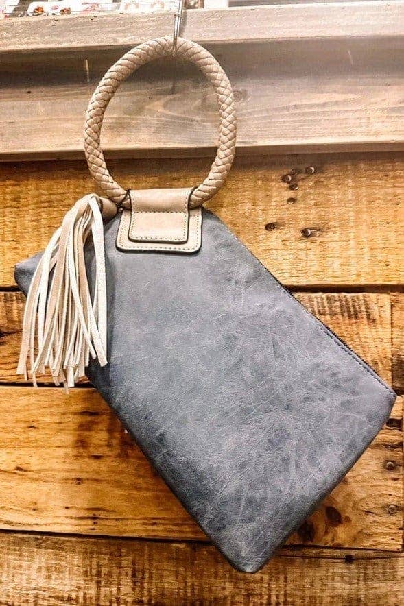 BP204 Fashion Cuff Handle Tassel Wristlet Clutch: Stone