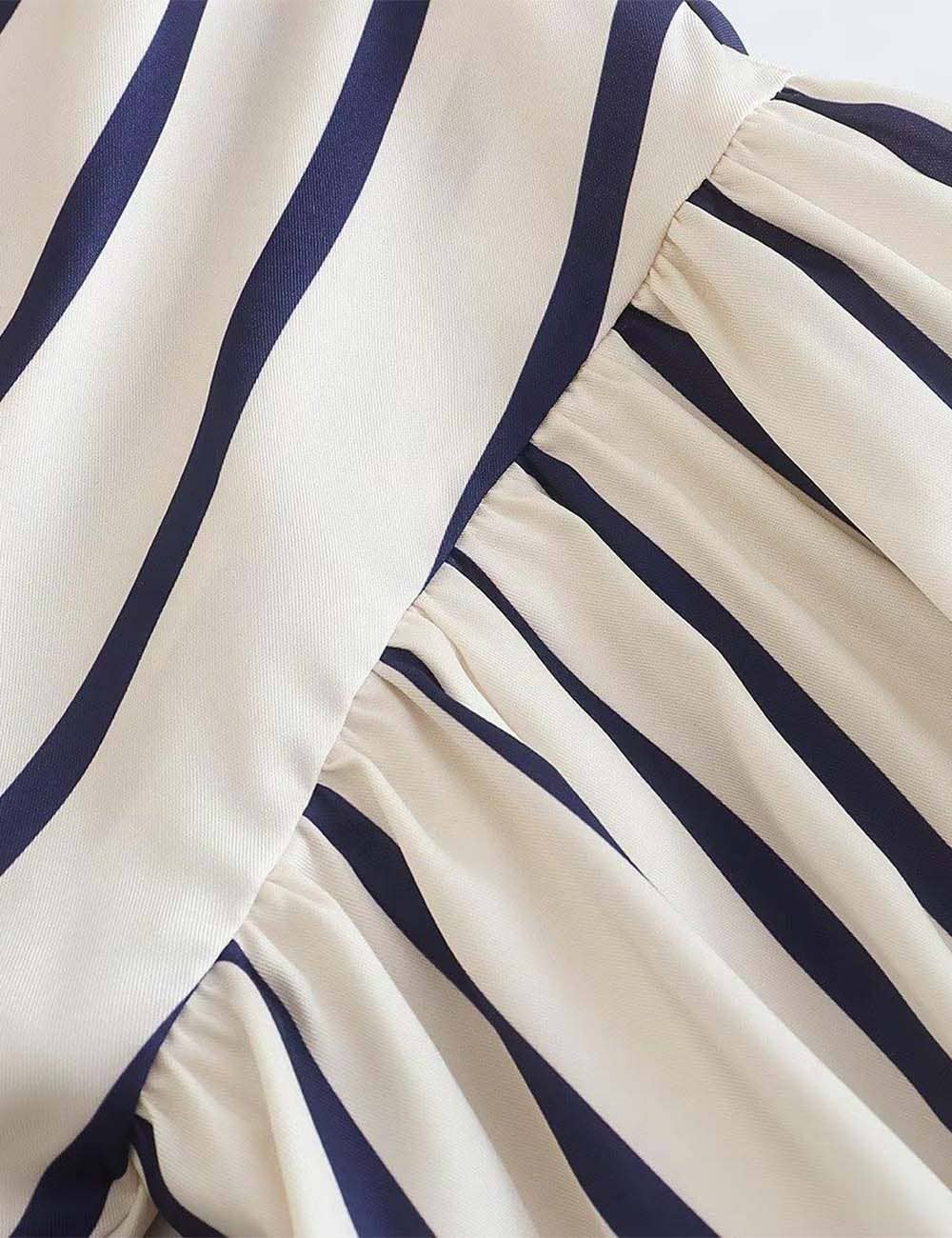 Striped Puff Sleeves Button Shirt