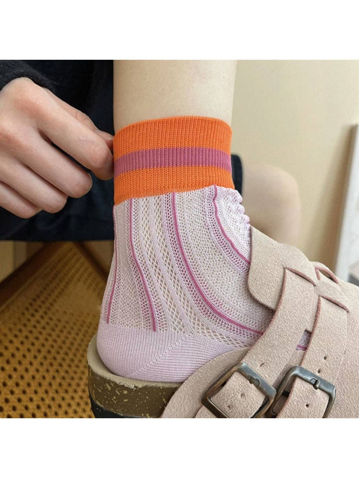Colour block Mesh Knit Mid Calf Socks